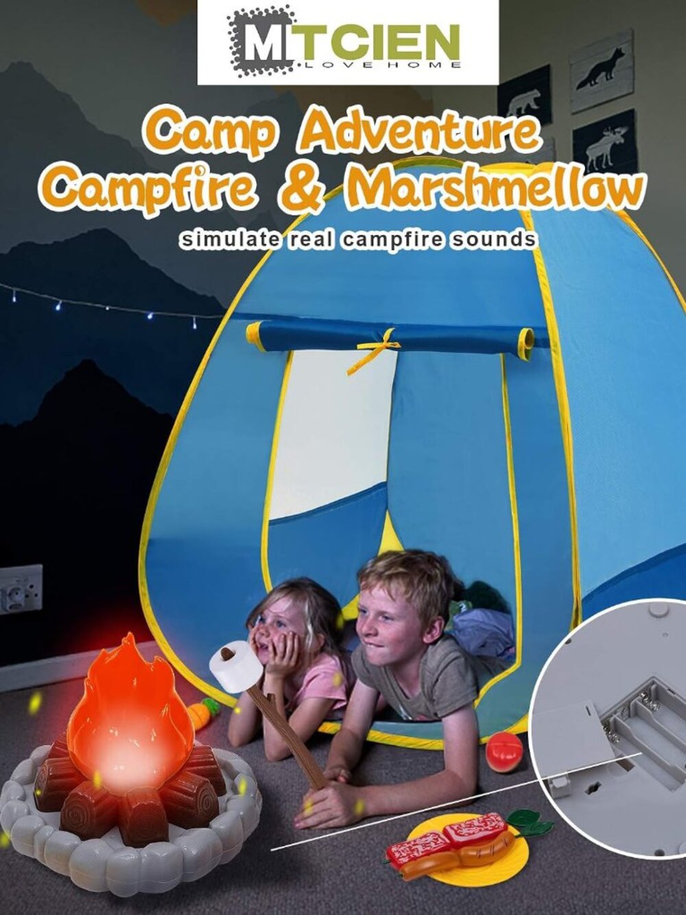 Kids Camping Play Tent with Toy Campfire / Marshmallow /Fruits Toys for Boys Gir - Picture 4 of 8